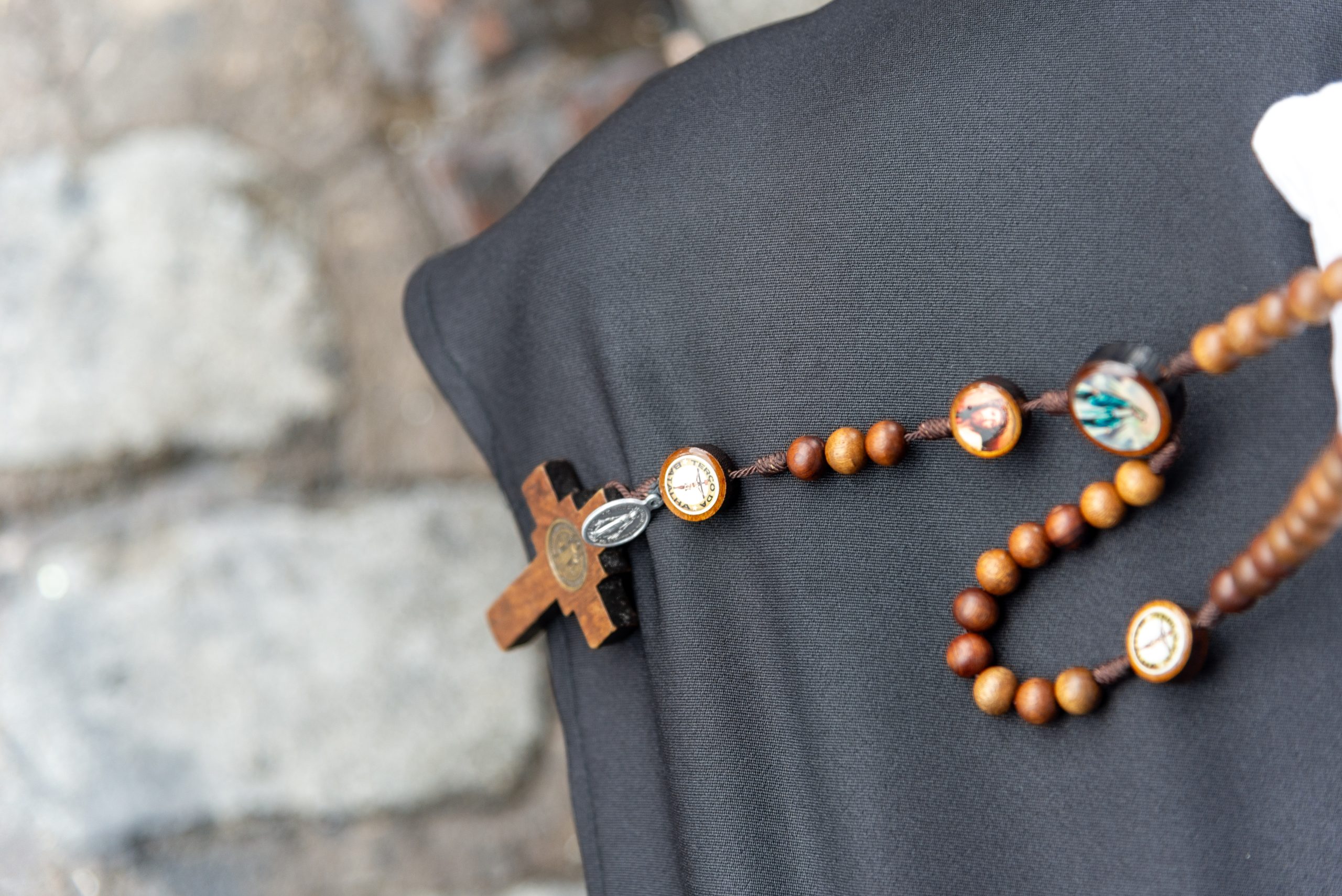 Close-up of a rosary and crucifix symbolizing Catholic faith